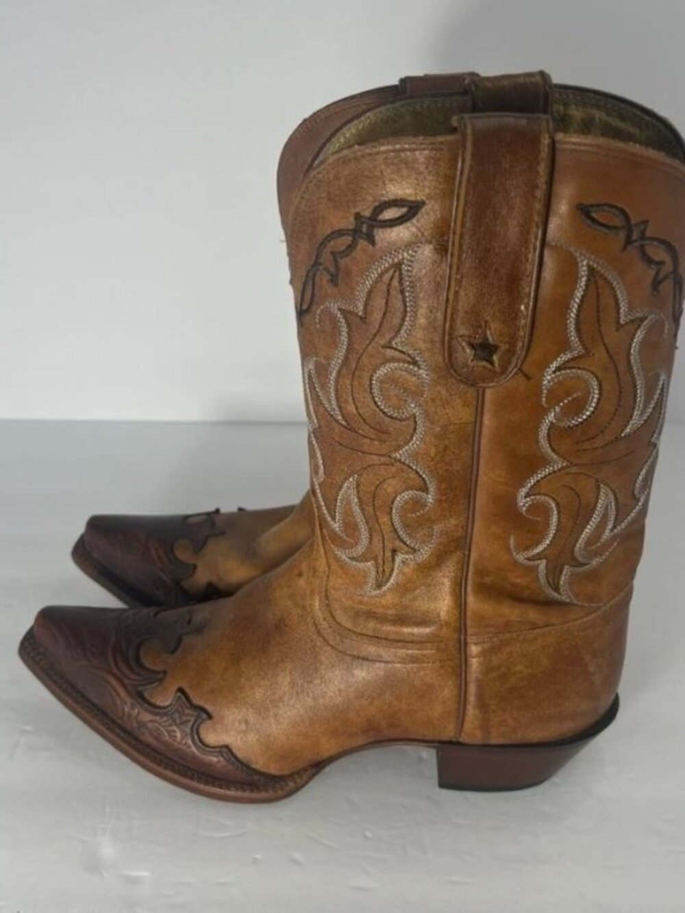 Tony Lama Vaquero Santa Fe Tan Wingtip Snip Toe Western Boot VF6003 Women 10B